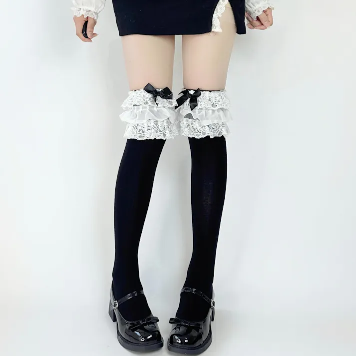 レースソックス 蝴蝶結小腿ソックス 甘い少女靴下