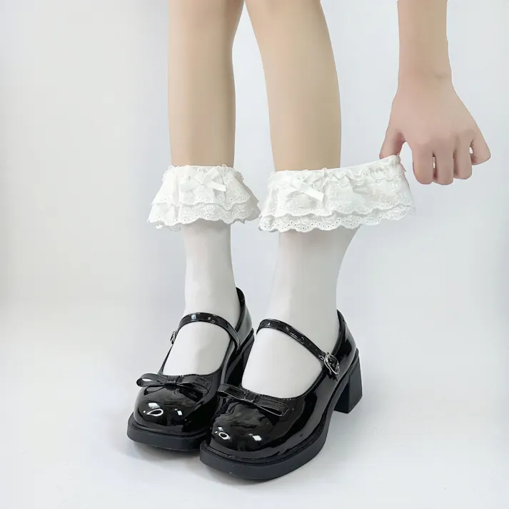 レースソックス 蝴蝶結小腿ソックス 甘い少女靴下