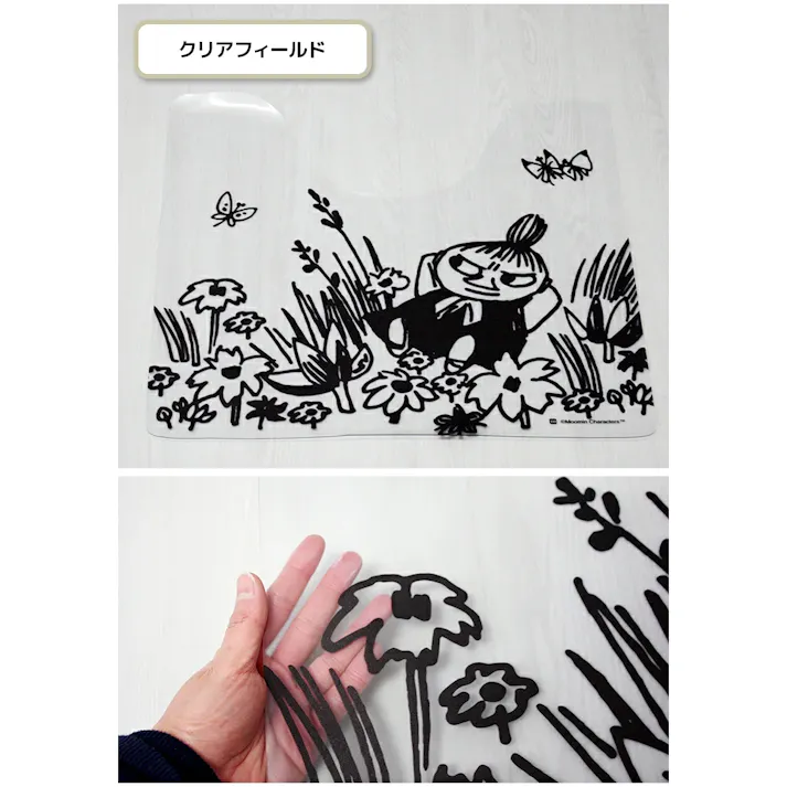 ムーミン トイレマット 透明 塩化ビニル樹脂 クリアマット 拭ける 防水 北欧 おしゃれ リトルミィ 黒柄 PVC お手入れ簡単 トイレ用 約 55×60cm 透明トイレマット クリアフィールド (Y) インテリアショップゆうあい