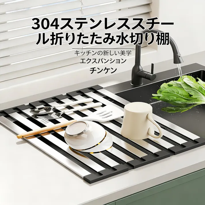 折りたたみ式ステンレス水切りラック シンク上用 シリコン収納ラック 食器 箸 カトラリー用 キッチン収納