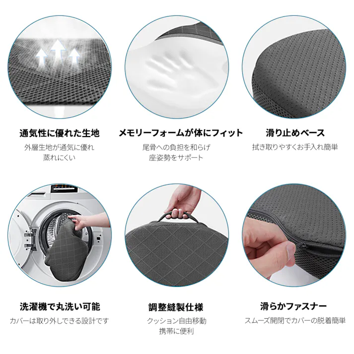 椅子 クッション 低反発 座布団 お尻が痛くならない チェアパッド 裏面は滑り止め加工され 高通気性 カバー洗える オフィスチェア 車椅子 自動車用 自宅用 父の日 母の日 誕生日プレゼント