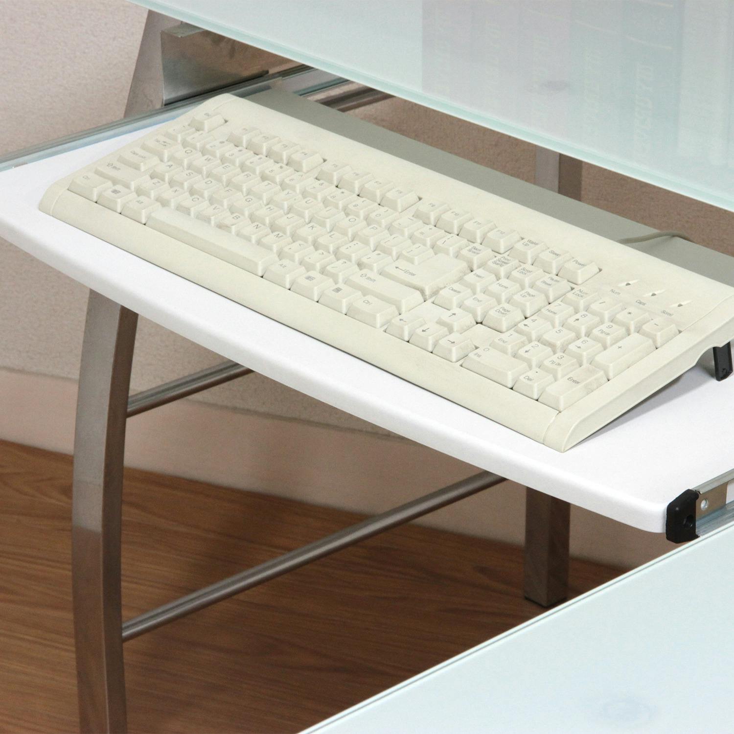 【新品・送料無料】ガラスPCデスク L型 ホワイト ガラスPCデスク L型 CT-1040 ホワイト 機能性を追求！効率的なL字型の
