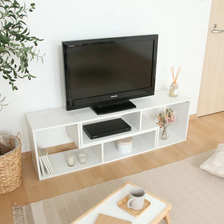 L字型伸縮TVボード オークホワイト 自由なレイアウトができるL字型伸縮テレビボード 【送料込み】#fjbo