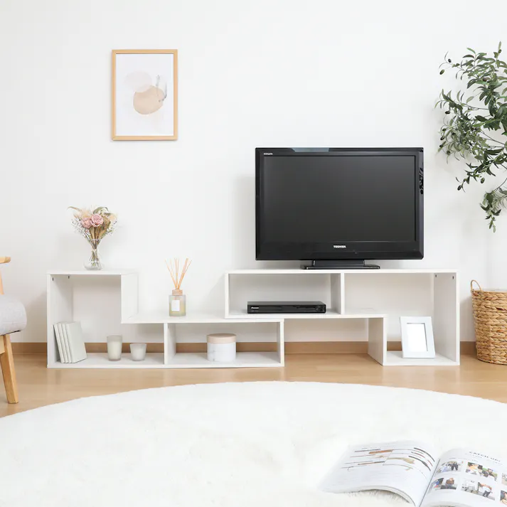 L字型伸縮TVボード オークホワイト 自由なレイアウトができるL字型伸縮テレビボード 【送料込み】#fjbo