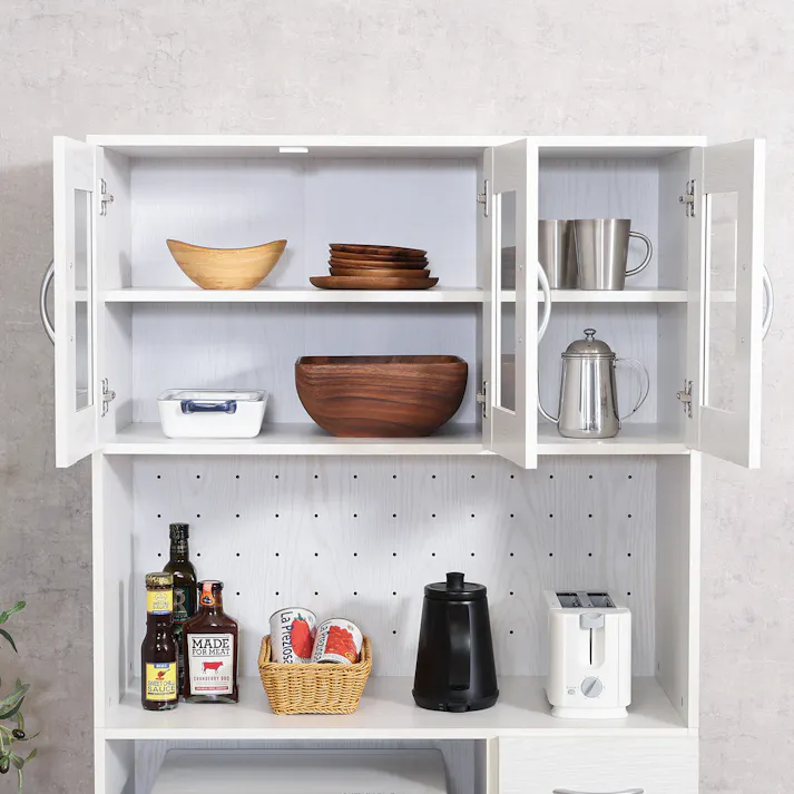 ハイキッチンボード 180*90 オークホワイト 収納たっぷり!使いやすいハイキッチンボード 【送料込み】#fjbo