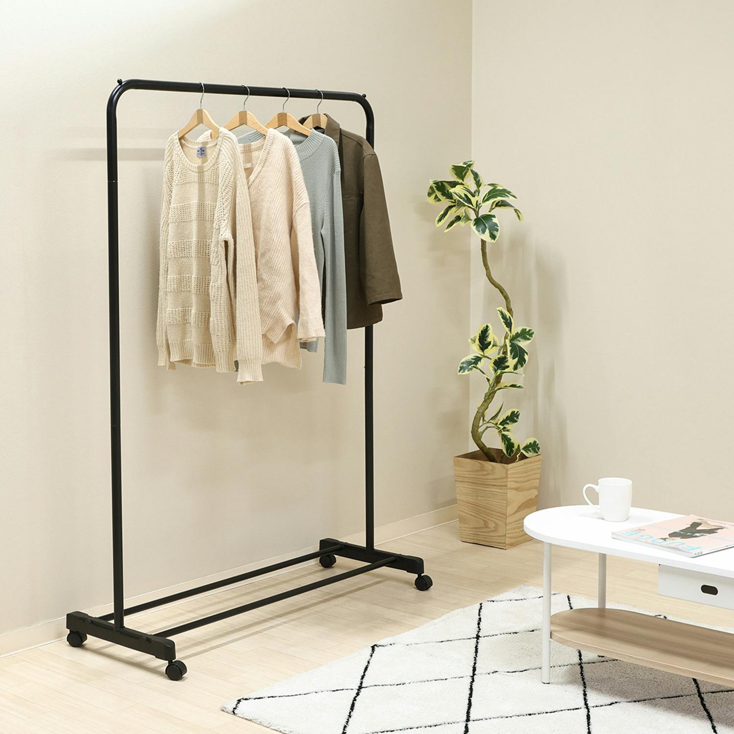 出品準備中です♪さん専用 ハンガーラック Ａ・ワイド＆B・スーパーワイド インテリアニ馴染むハンガーラックAURA ワイド ブラック ネジ不要で