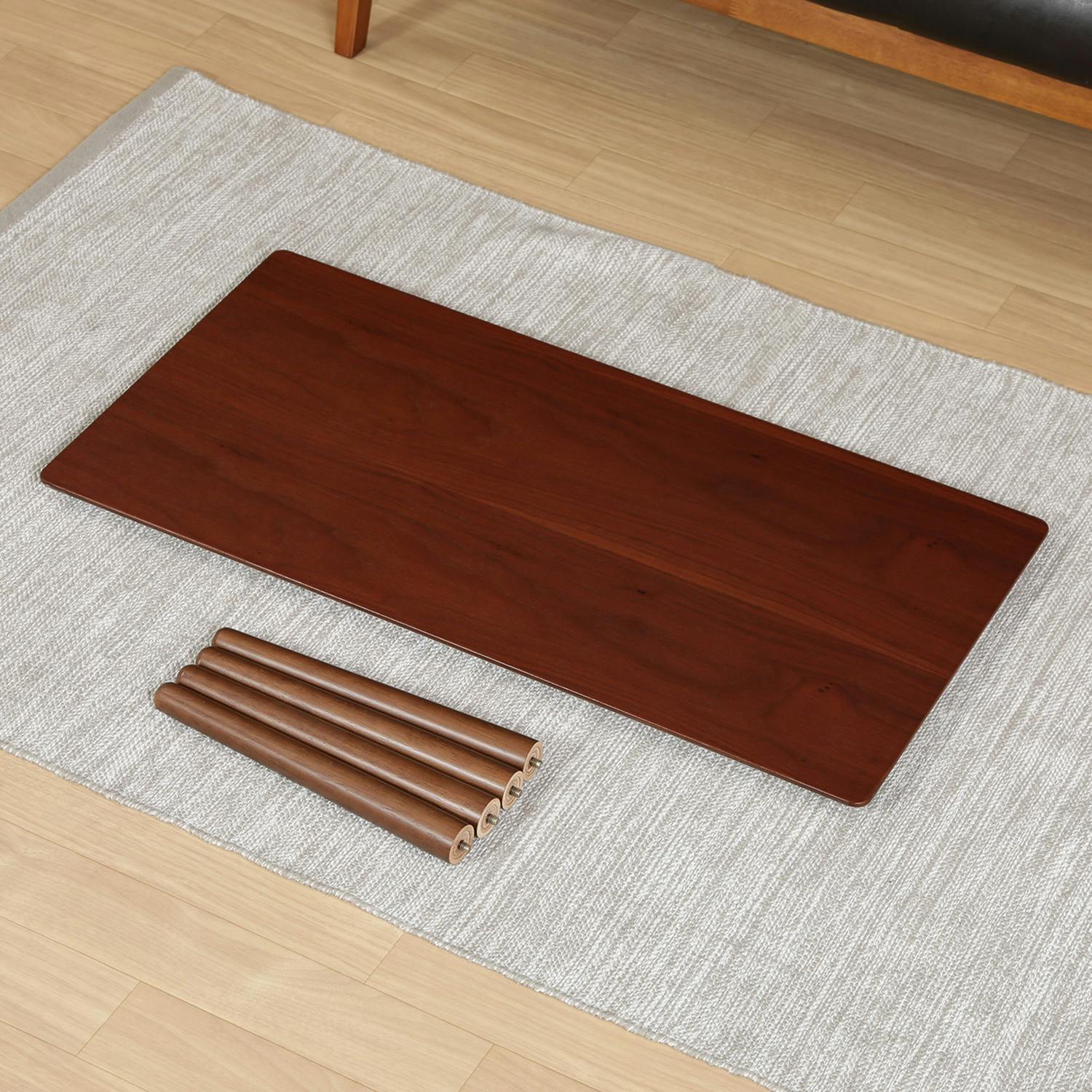 突板ローテーブル 80×40cm ブラウン 組み立てカンタンな美しい木目の