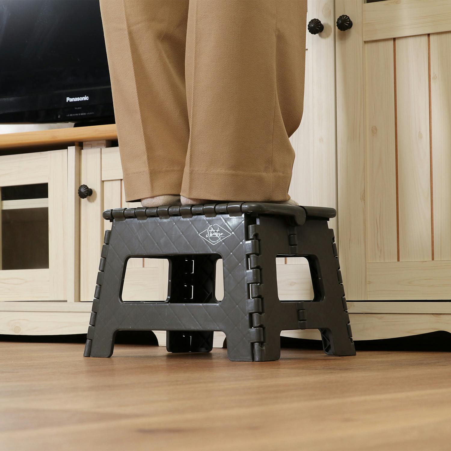 フォールディングステップスツール H22cm カーキ 1台あると便利な万能