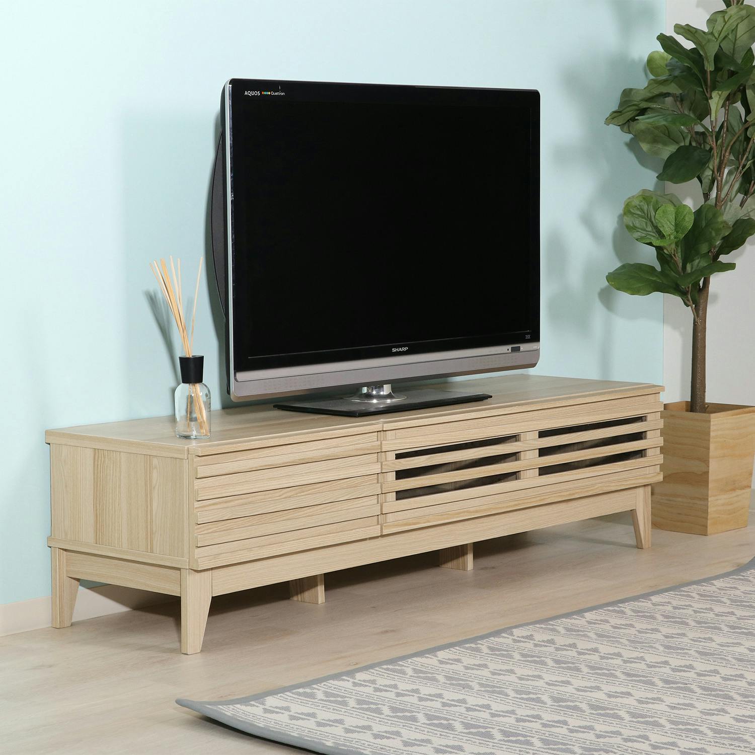 TV台 ライン 幅150cm ナチュラル スタイリッシュな格子デザインの