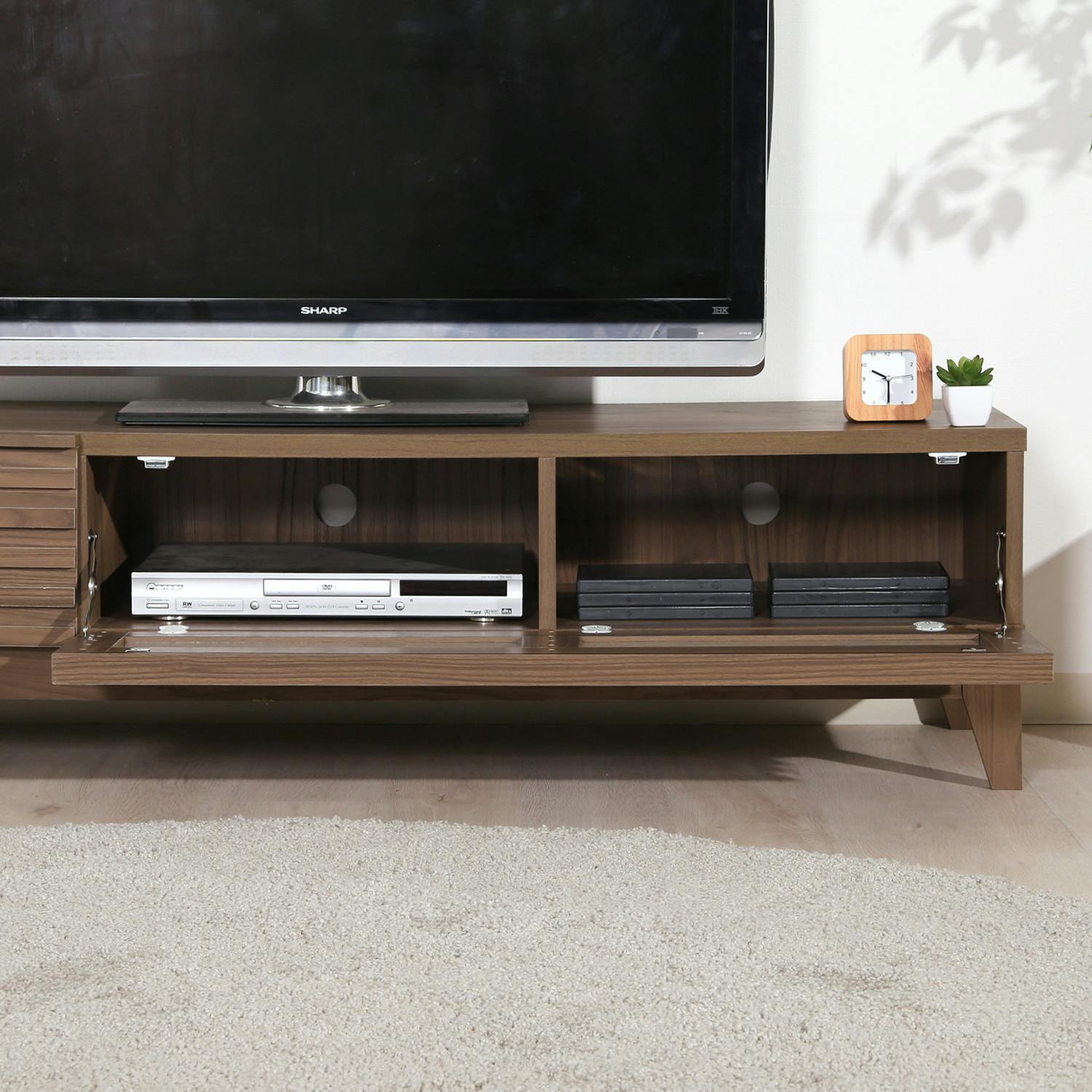 TV台 ライン 幅150cm ミディアムブラウン スタイリッシュな格子
