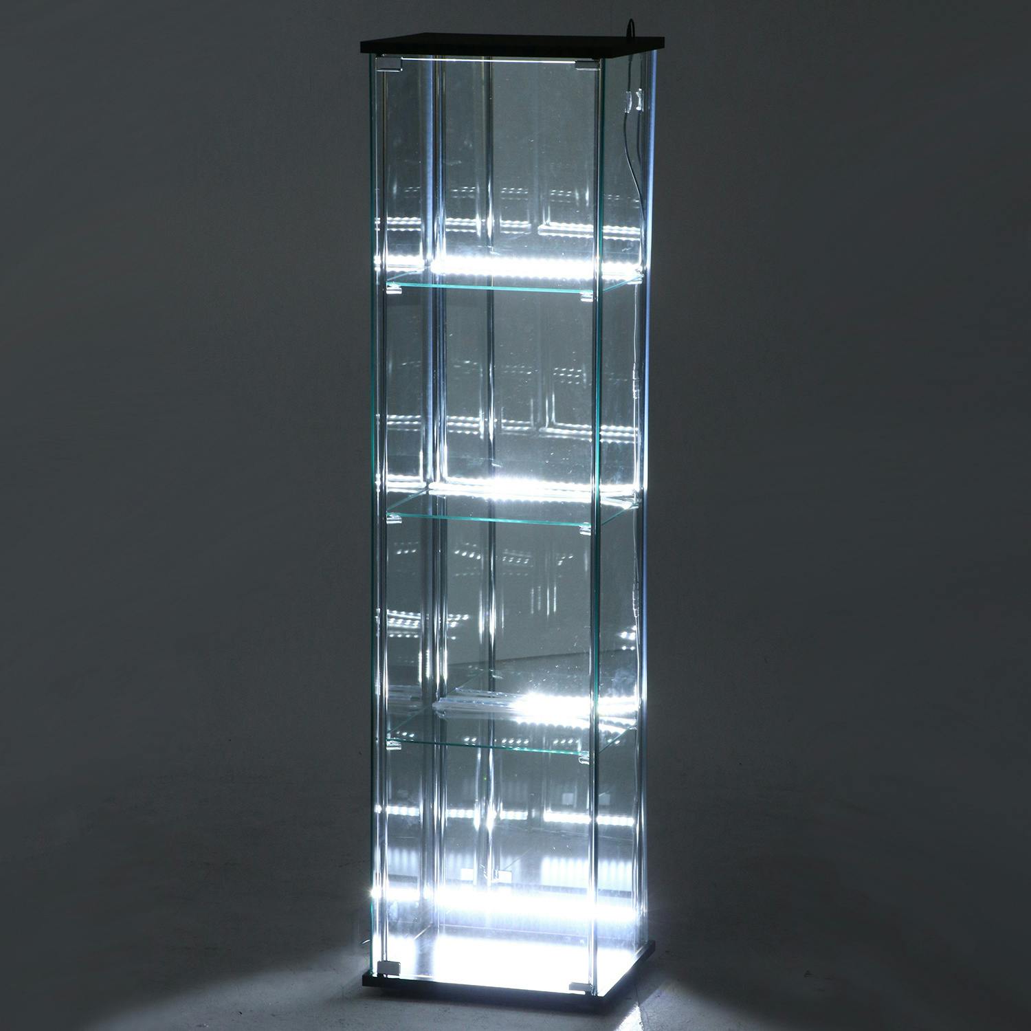 ガラスコレクションケース 4段（背面ミラー） LED LEDで照らす!背面