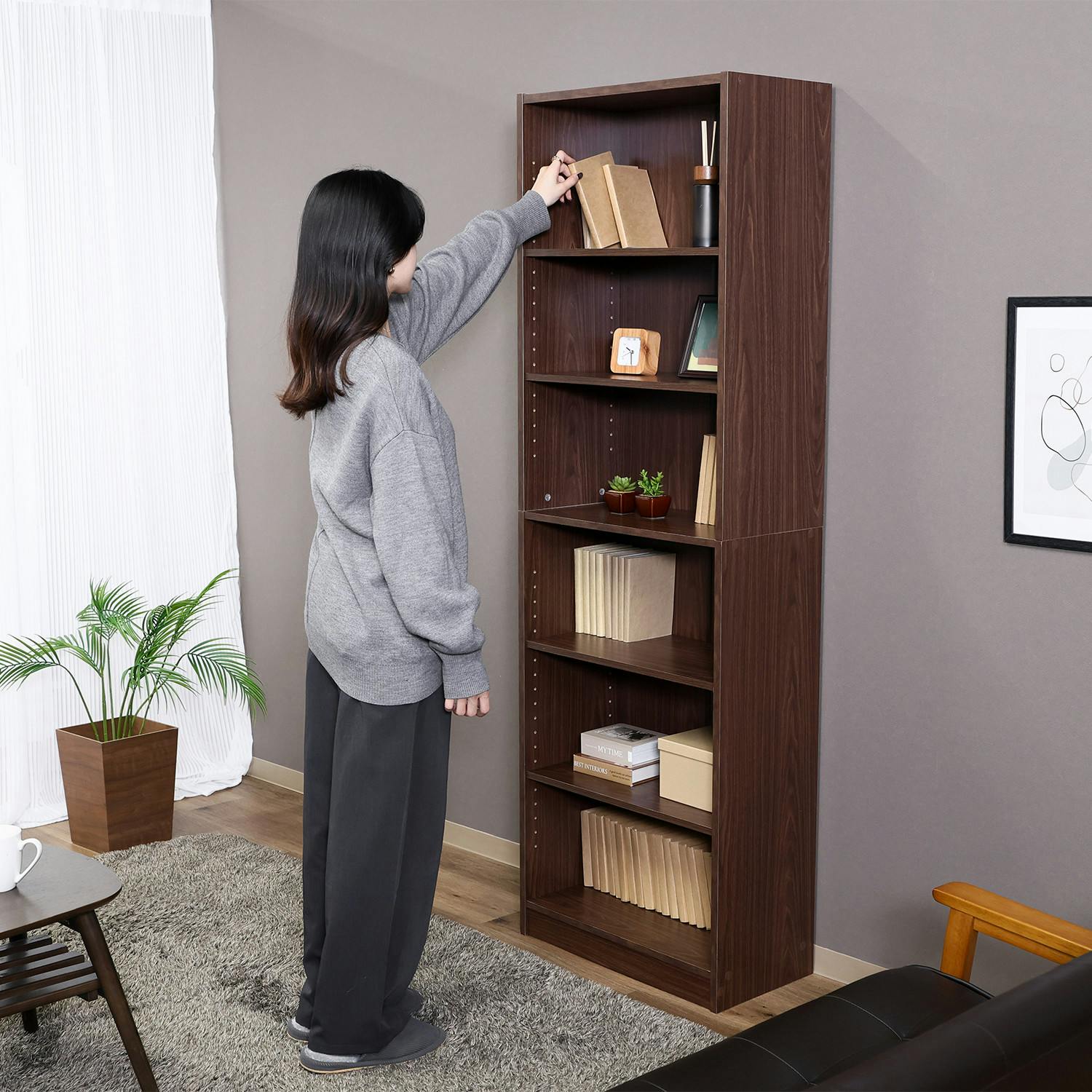 多目的棚180×60 ブラウン スリムなのに収納力バツグンの多目的棚180