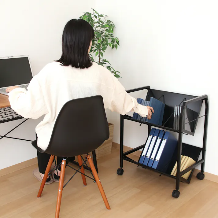 ファイルワゴン 2段 ブラック まとめて収納!フルブラックでシックなシンプルワゴン2段 【送料込み】#fjbo