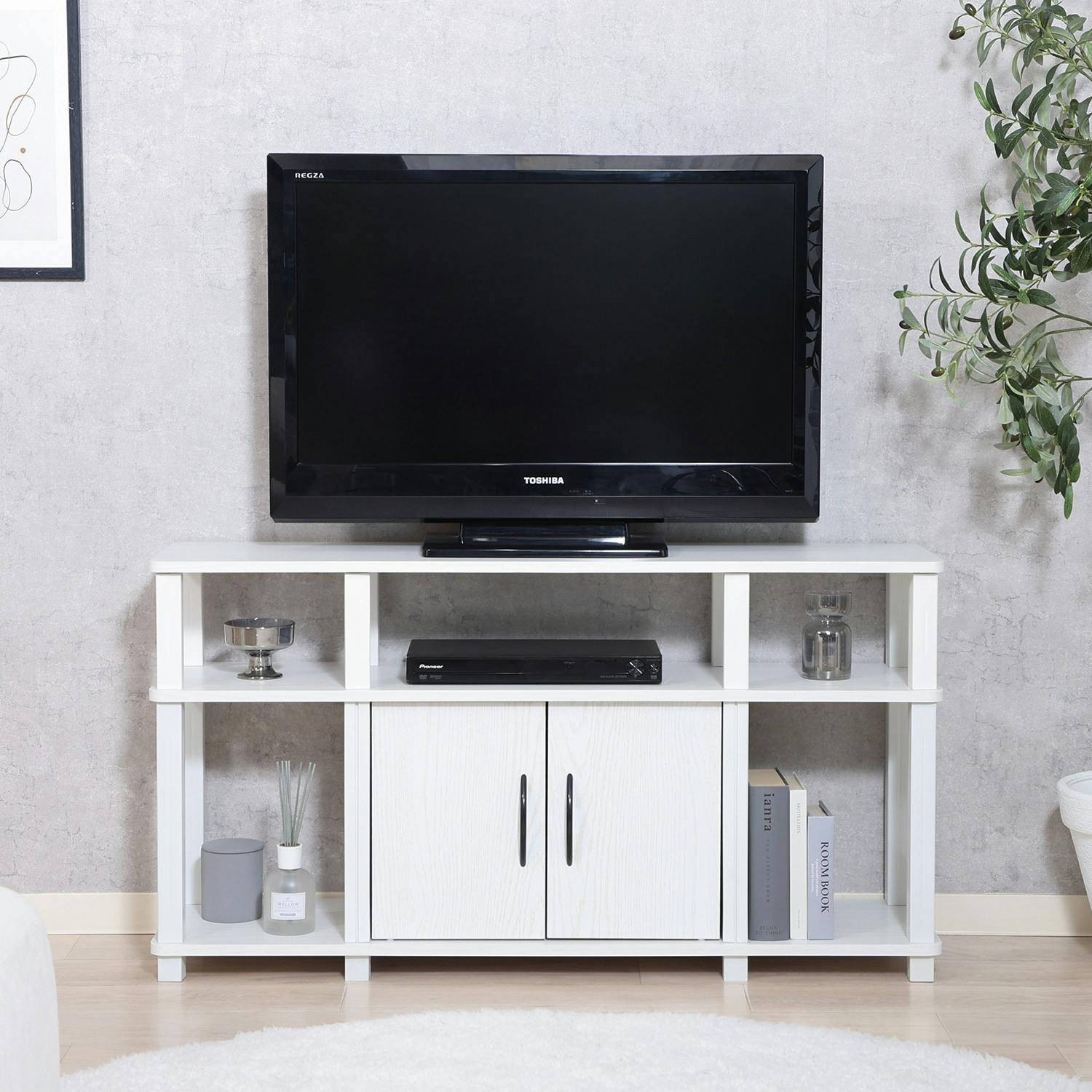 フィット ハイTVラック オークホワイト 工具不要で組み立て簡単