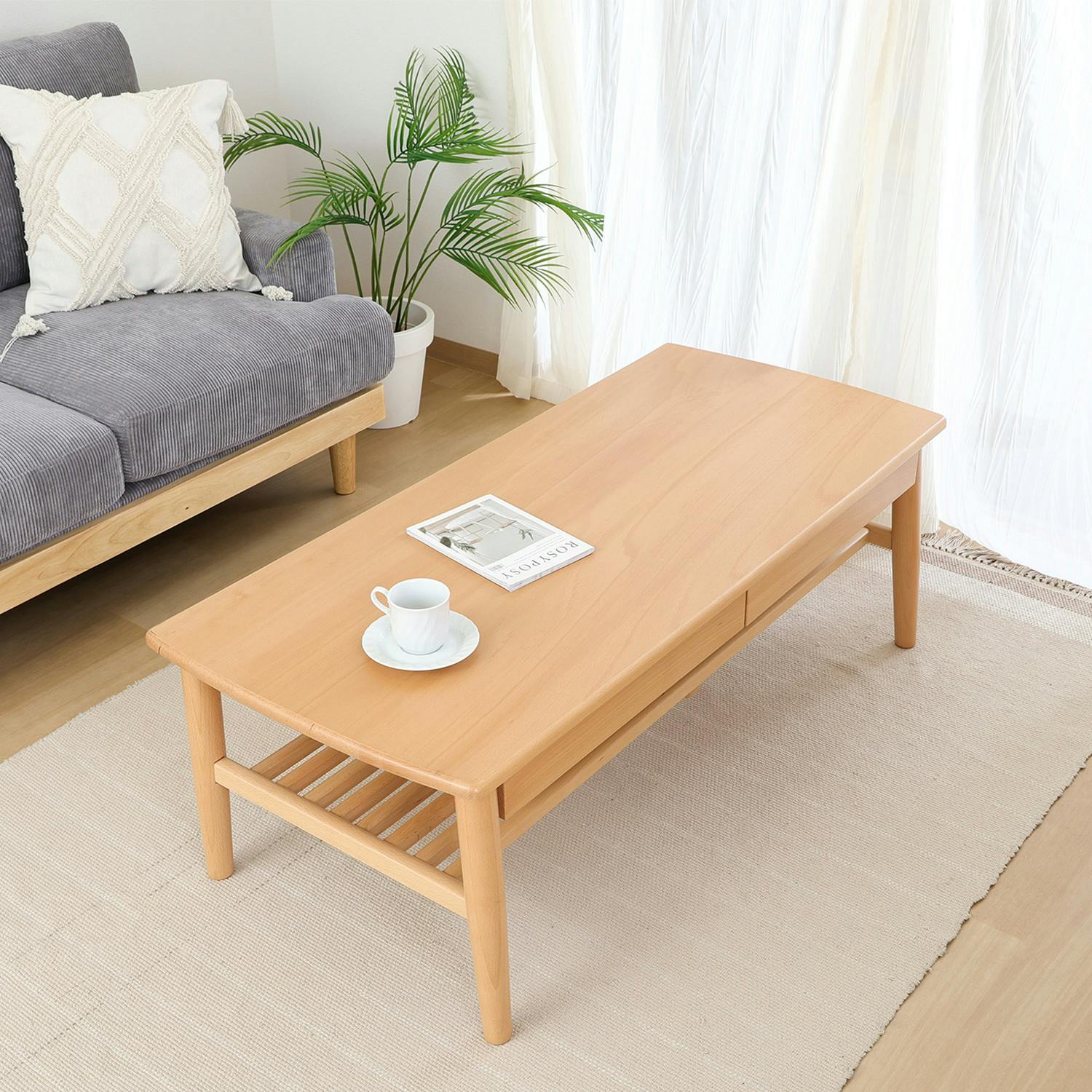 引出し棚付きセンターテーブル カミュ NA（ナチュラル） 収納力