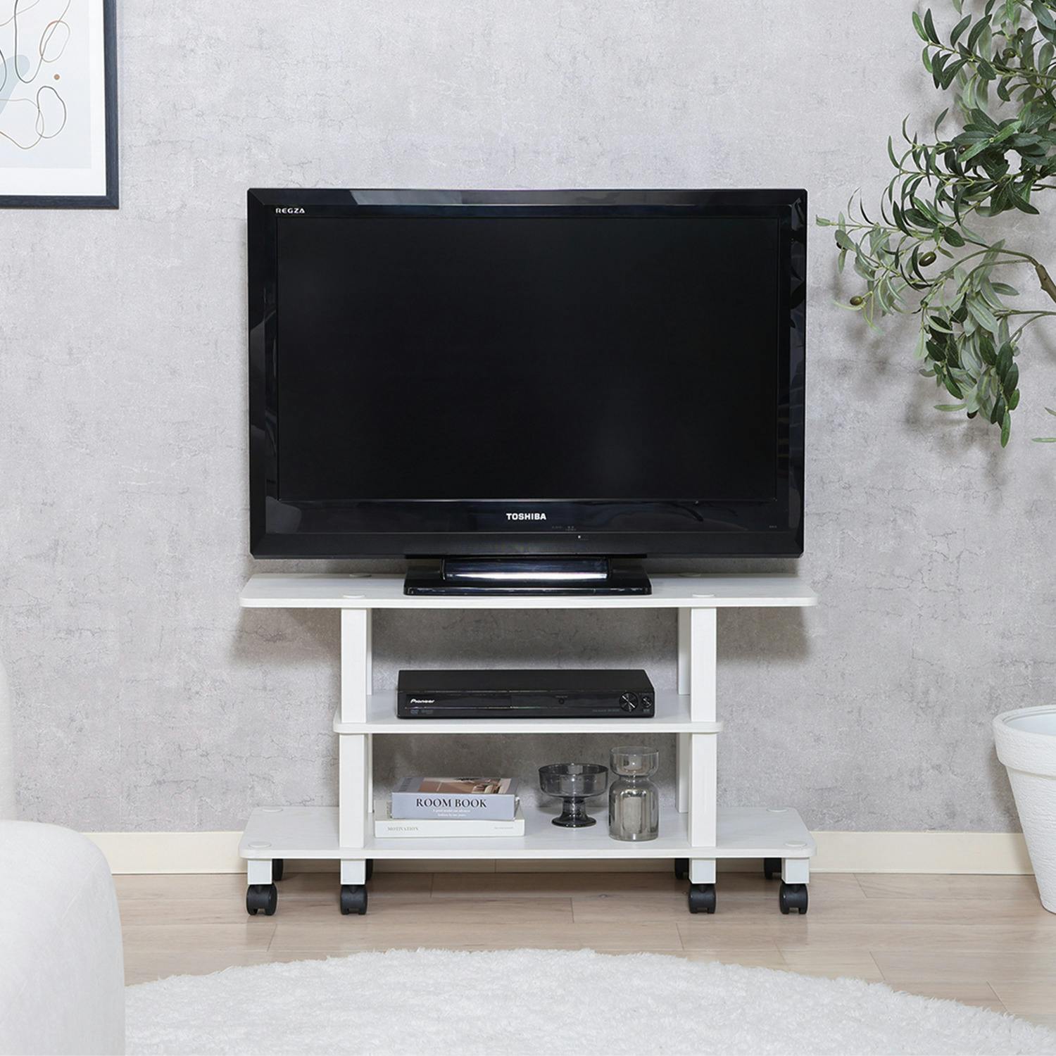 フィット TV台(キャスター付) オークホワイト 工具不要で組み立て簡単