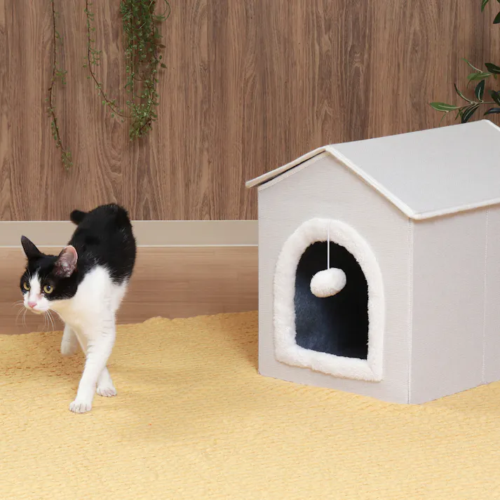 ペットハウス 三角屋根 三角屋根 Sサイズ WH ポンポンがアクセント!三角屋根のペットハウス 【送料込み】#fjbo