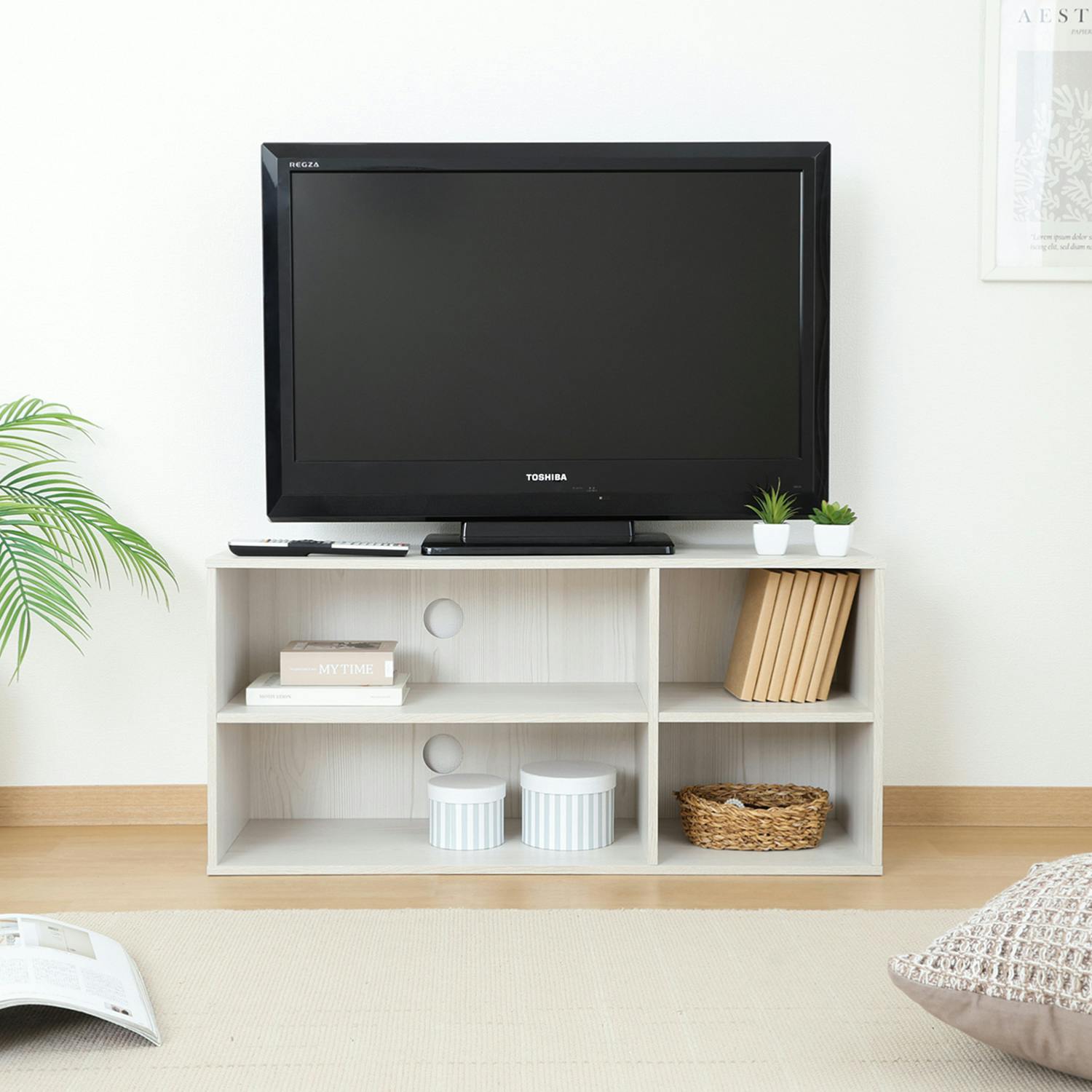 TVラック 幅89cm ホワイトウォッシュ コンパクトなのに収納力バツグン