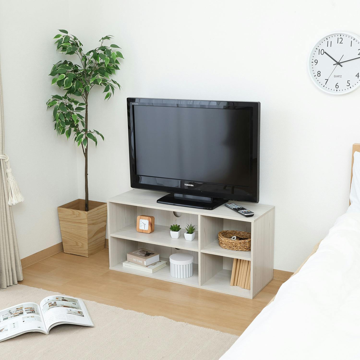 TVラック 幅89cm ホワイトウォッシュ コンパクトなのに収納力バツグン