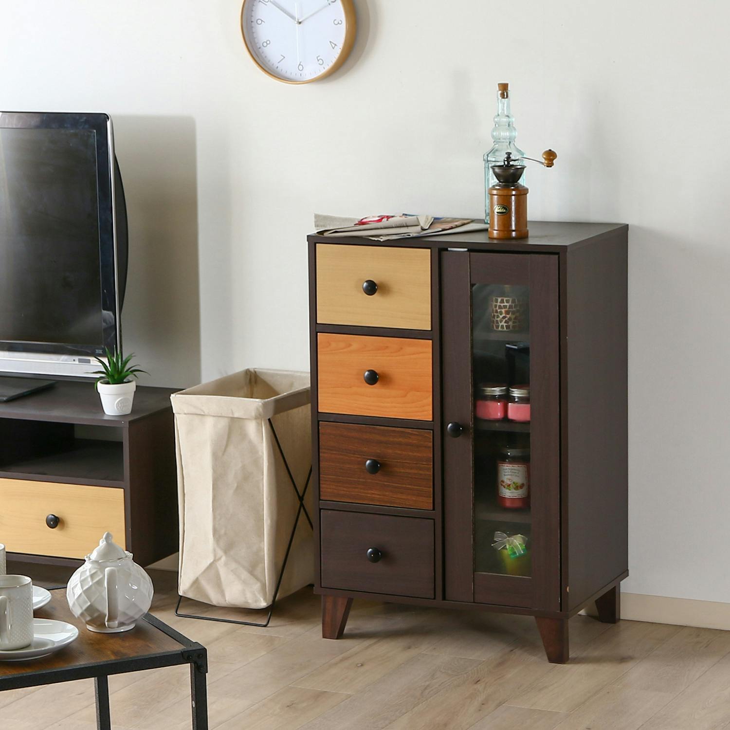 ウッドグラデーション　キャビネット　引き出し4杯　幅59ｃｍ × 高さ89ｃｍ ウッドグラデーション キャビネット 引き出し4杯 【送料込み】＃fjbo