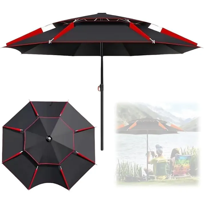 釣り傘 パラソル 釣り用 大型パラソル 二層式 断熱 風に強い ビーチパラソル 晴雨兼用 uvカット 日傘 雨傘 日除け 360°回転 防水 防風 防熱 大きめ 持ち運び 便利 220cm 収納袋付 ビーチ ベランダ ガーデン 屋外 釣り用