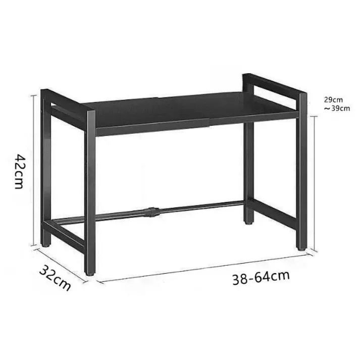 レンジ上ラック トースターラック レンジ置き台 伸縮式 幅40~60cm 棚板高さ調節可 耐荷重50kg シンク上キッチン収納 フック4個付き