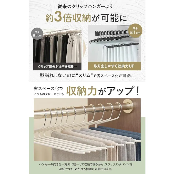 ズボンハンガー Z字構造×滑らない加工済み スラックスハンガー タオル パンツ スラックス に最適