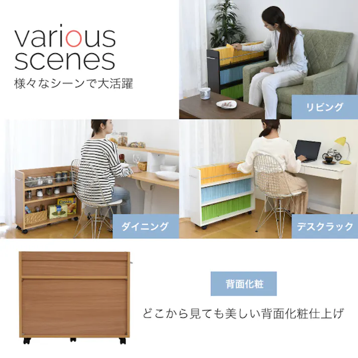 キャスター付き 収納 押入れ ラック 本棚 4個セット 幅19.5 奥行78 .5 隙間 スリム ワゴン 棚 3段 大容量 CD DVD 本 漫画 整理 収納 スライド 収納庫 おしゃれ
