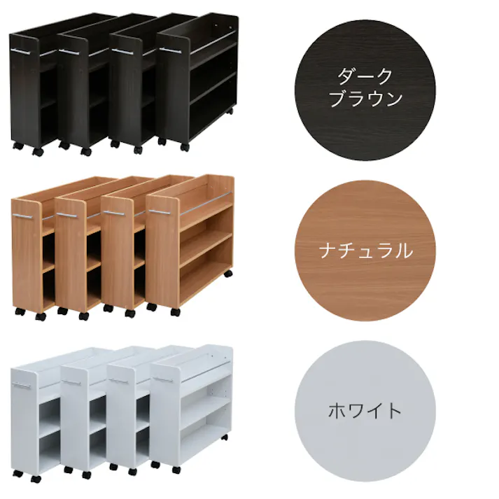 キャスター付き 収納 押入れ ラック 本棚 4個セット 幅19.5 奥行78 .5 隙間 スリム ワゴン 棚 3段 大容量 CD DVD 本 漫画 整理 収納 スライド 収納庫 おしゃれ