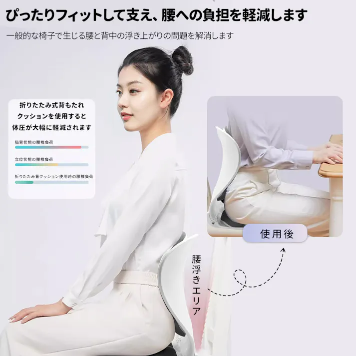 骨盤サポートチェア 座椅子 ミーティングチェア 姿勢サポートチェア 突起付き折りたたみ腰サポートクッション
