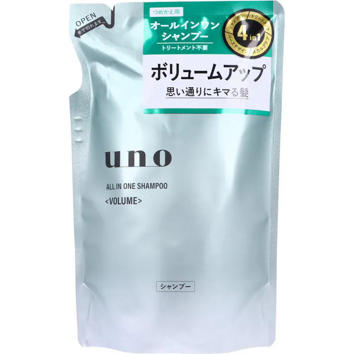 UNO(ウーノ) オールインワンシャンプー ボリューム 詰替用 400mL × 1点 思い通りにキマる髪! 10年後に差をつけろ。4in1機能のオールインワンシャンプー。 【送料込み】