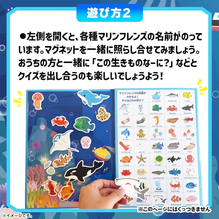 ペタペタマグネットブック マリンフレンズ × 1点 はってはがして なんどもあそべる! かわいいがいっぱい!全56パーツ。マグネットシート2枚つき。 【送料込み】