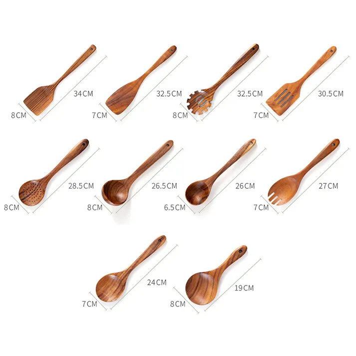 キッチングッズ キッチンツールセット 木製キッチンセット 10本組 キッチンツール キッチン用具 ノンスティック対応 ティーク材 調理器具 軽量 頑丈 耐熱性 キッチンセット