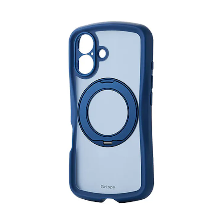 iPhone 16 Grippy ハイブリッドケース フレームカラー 極限 MAGKEEP スタンド ネイビー