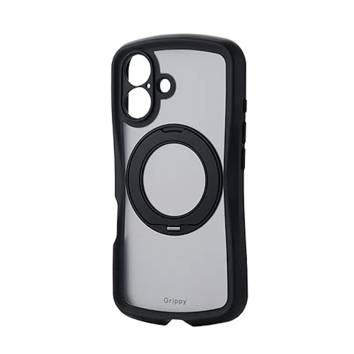 iPhone 16 Grippy ハイブリッドケース フレームカラー 極限 MAGKEEP スタンド ブラック