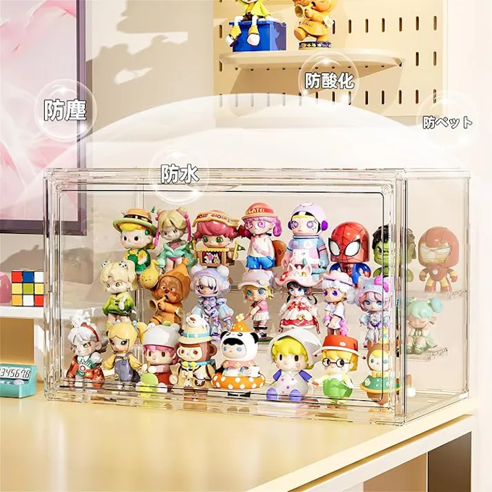 フィギュアケース クリア 透明 コレクションケース 卓上 2個セット ディスプレイケース 4段 収納ボックス 36×22.5×27cm 組立簡単 取り外し可能な仕切り板 カシメ設計 防塵 汚れ防止