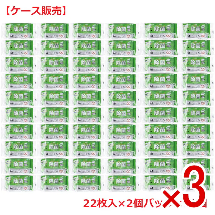 【3点まとめ買い】清潔習慣 ノンアルコール 除菌ウェットティシュ お出かけ用 22枚入×2個パック×60個【ケース販売】 × 3点 水分が長持ちしやすいアルミ包装。 ノンアルコールだから敏感なお肌の方も安心して使用できます。 【送料込み】