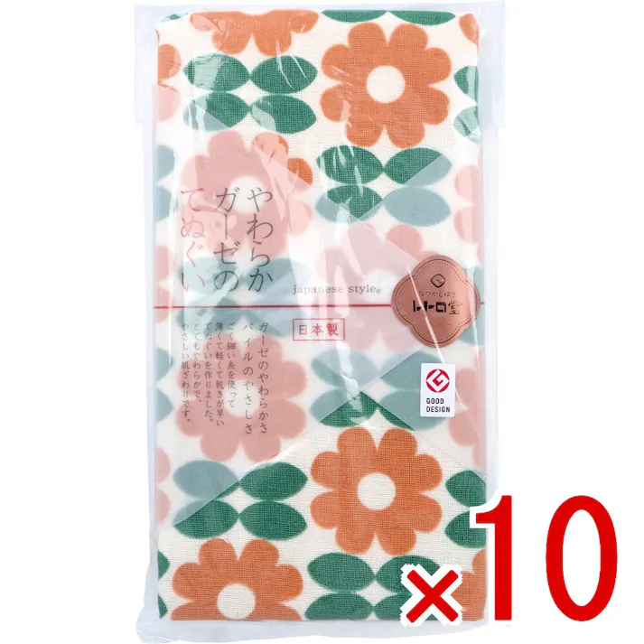 【10点まとめ買い】なつかし横丁 レトロ堂 ジャパニーズスタイル やわらかガーゼのてぬぐい デイジー 1枚入 × 10点 ガーゼのやわらかさ、パイルのやさしさ。 ごく細い糸を使って、薄くて軽くて乾きが早いてぬぐいを作りました。 【送料込み】