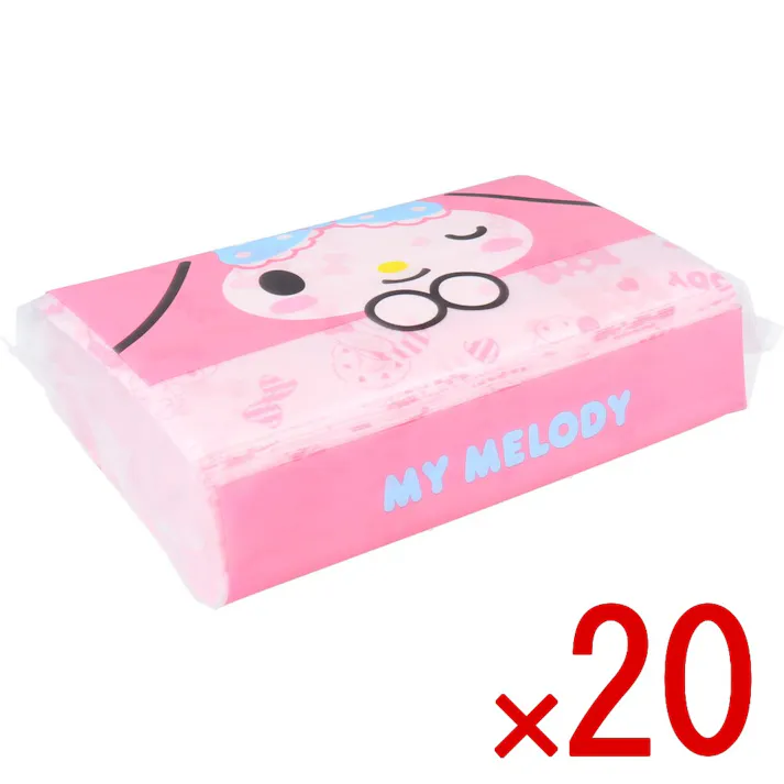 【20点まとめ買い】マイメロディ キュートピンク 袋入ティシュ 200枚(100組) × 20点 ふっくら柔らかな肌ざわり♪ 厳選した天然パルプだけを100%使用し、ふっくら柔らかな肌ざわりに仕上げました。 【送料込み】