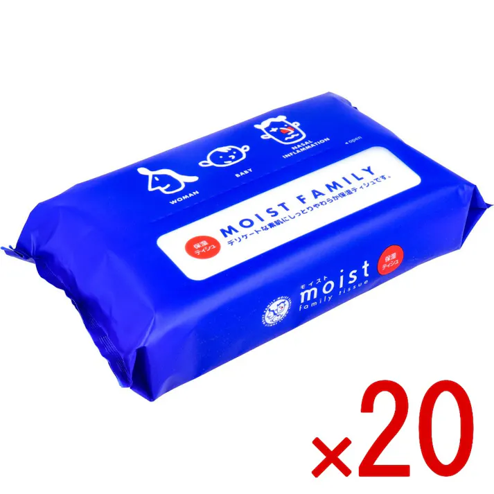 【20点まとめ買い】保湿ティシュ モイストファミリー ソフトパック 240枚(120組) × 20点 うるおい家族に広げたい。 デリケートな素肌にしっとりやわらか保湿ティシュです。 【送料込み】