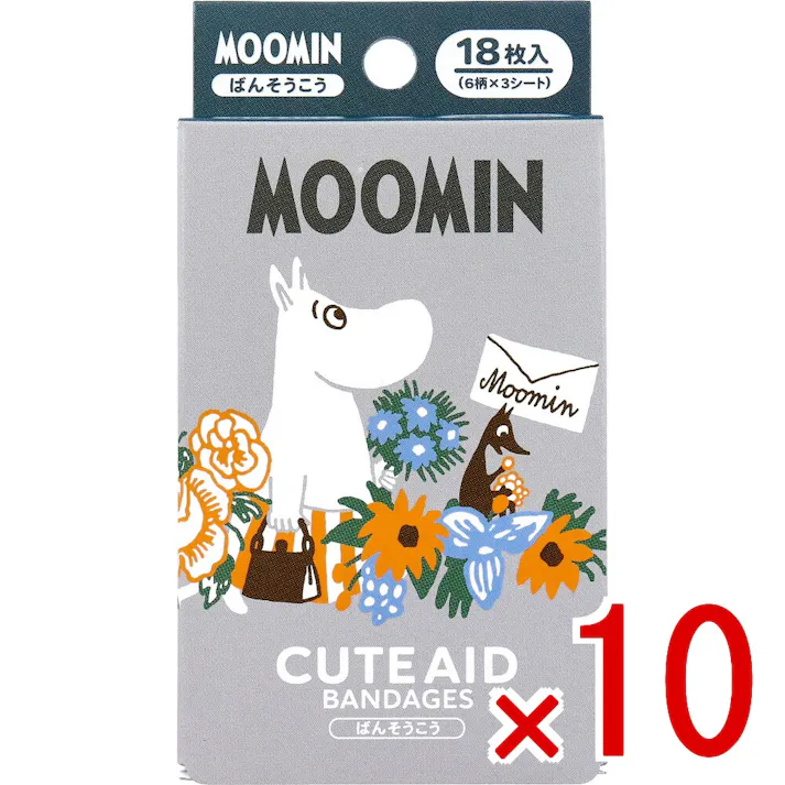 【10点まとめ買い】ムーミン CUTE AID ばんそうこう 18枚入 × 10点 デザインは6種類。 6柄×3シート。 【送料込み】