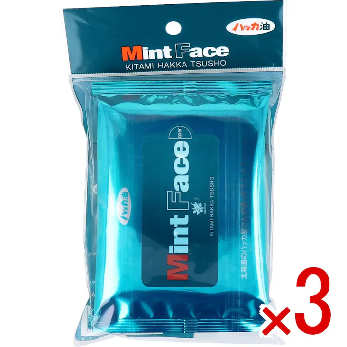 【3点まとめ買い】Mint Face(ミントフェイス) 20枚入×2個パック × 3点 北海道のハッカ屋さんが造ったウエットティッシュ 北海道北見産の天然和種ハッカを配合。 【送料込み】