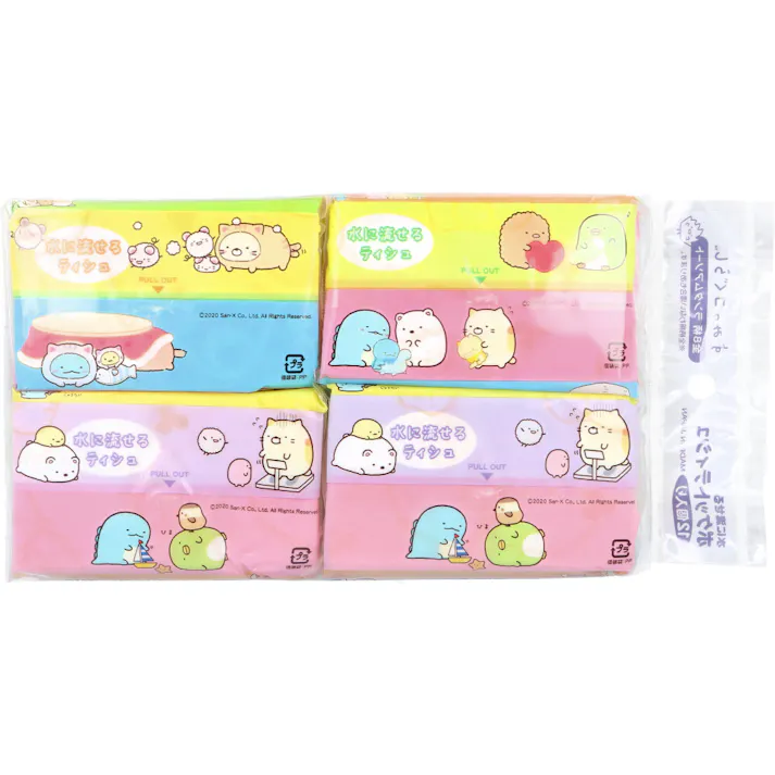 【10点まとめ買い】水に流せるポケットティシュ すみっコぐらし 全8柄ランダムアソート 16枚(8組)×12個入 × 10点 水に流せるポケットティシュ。 天然パルプ100%。 【送料込み】