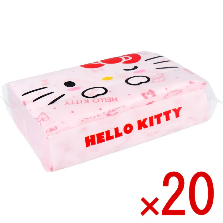 【20点まとめ買い】ハローキティ キュートピンク 袋入ティシュ 200枚(100組) × 20点 ふっくら柔らかな肌ざわり♪ 厳選した天然パルプだけを100%使用し、ふっくら柔らかな肌ざわりに仕上げました。 【送料込み】