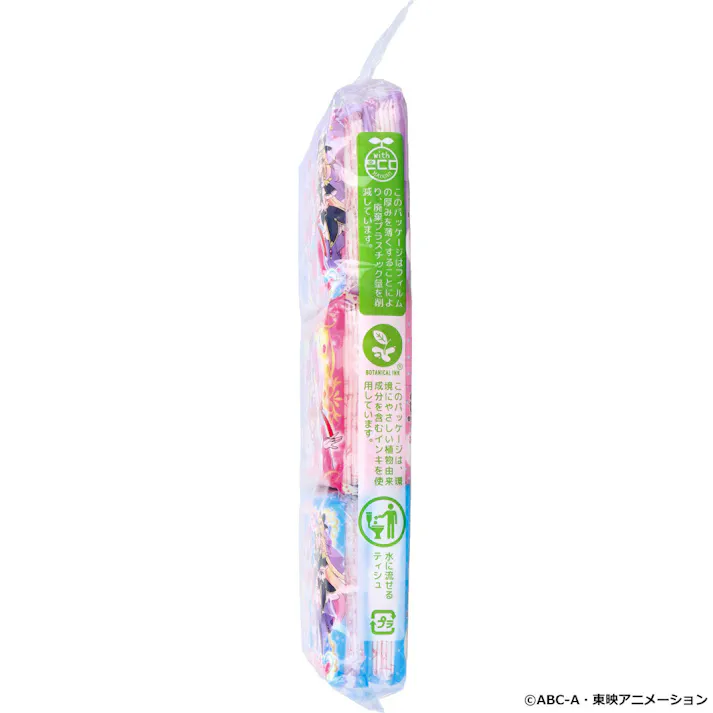 【10点まとめ買い】名探偵プリキュア! 水に流せるプリントティシュ 16枚(8組)×6個入 × 10点 水に流せるティシュ。 このパッケージはフィルムの厚みを薄くすることにより、廃棄プラスチック量を削減しています。 【送料込み】