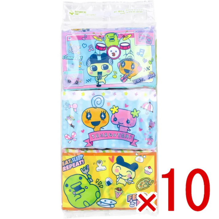 【10点まとめ買い】たまごっち 水に流せるプリントティシュ 16枚(8組)×6個入 × 10点 水に流せるティシュ。 このパッケージはフィルムの厚みを薄くすることにより、廃棄プラスチック量を削減しています。 【送料込み】