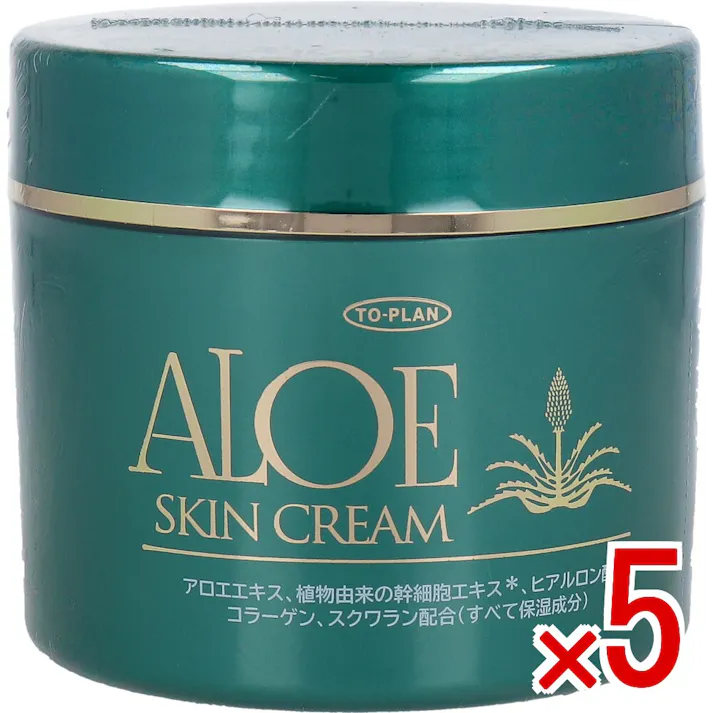 【5点まとめ買い】トプラン アロエスキンクリーム 180g × 5点 サッパリ使用感 ベトつかないので家事や仕事中にも 植物由来保湿成分アロエエキス 植物由来の幹細胞エキス、ヒアルロン酸、コラーゲン、スクワラン(すべて保湿成分)を配合 お肌を保護 みずみずしい感触のクリーム 【送料込み】