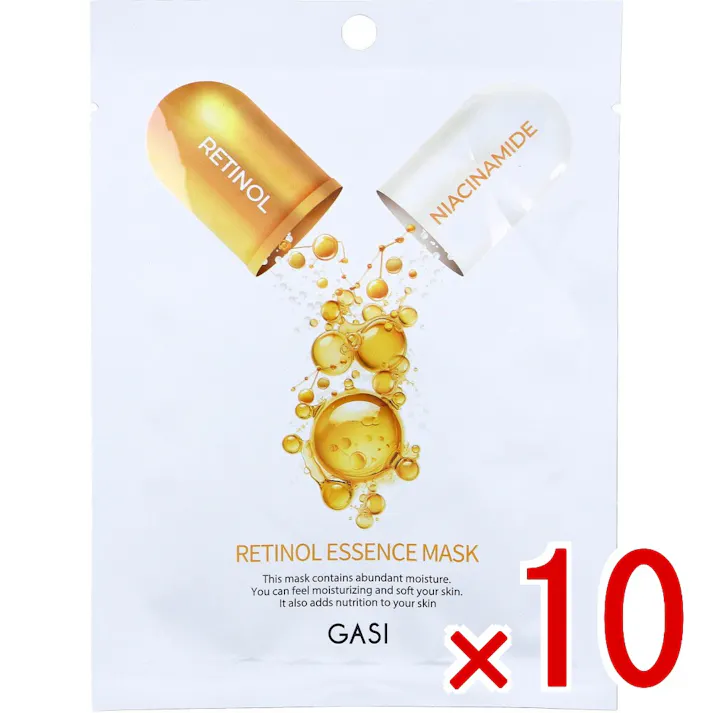 【10点まとめ買い】GASI(ガシ) レチノール エッセンスマスク 1枚入 × 10点 高密着シート。 ハリ不足、乾燥によるくすみ (※乾燥による。)と毛穴 (※キメを整えることにより毛穴が目立ちにくくする。)にアプローチ。 【送料込み】