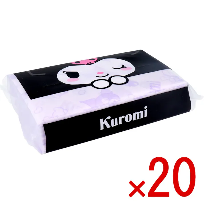 【20点まとめ買い】クロミ キュートパープル 袋入ティシュ 200枚(100組) × 20点 ふっくら柔らかな肌ざわり♪ 厳選した天然パルプだけを100%使用し、ふっくら柔らかな肌ざわりに仕上げました。 【送料込み】