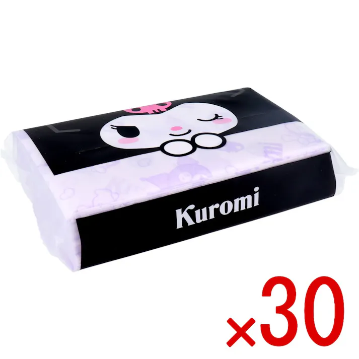 【30点まとめ買い】クロミ キュートパープル 袋入ティシュ 200枚(100組) × 30点 ふっくら柔らかな肌ざわり♪ 厳選した天然パルプだけを100%使用し、ふっくら柔らかな肌ざわりに仕上げました。 【送料込み】